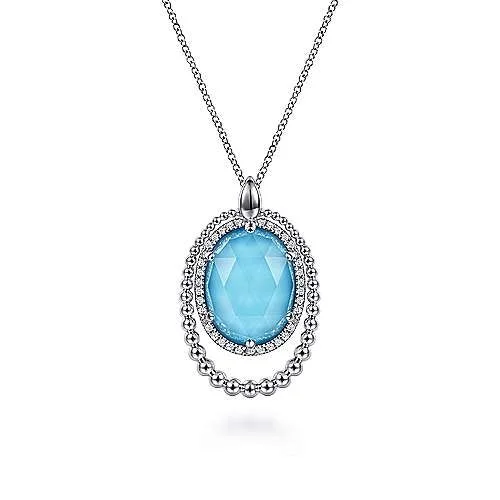 Beautiful necklaces and pendants with diamond halo settings for extra brilliance-Sterling Silver Oval Turquoise with White Sapphires Necklace