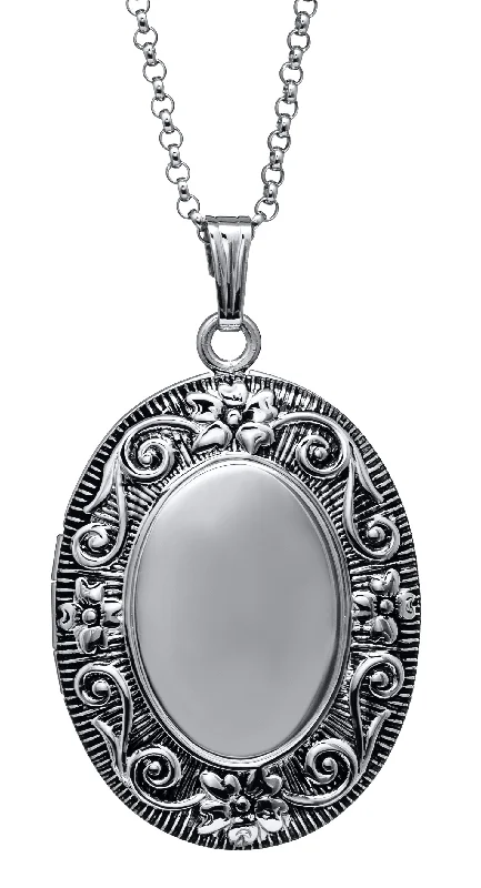 Best necklaces and pendants with intertwined designs for a symbol of unity-SS (LKT)OVAL ENGRAVED LOCKET ON CHAIN