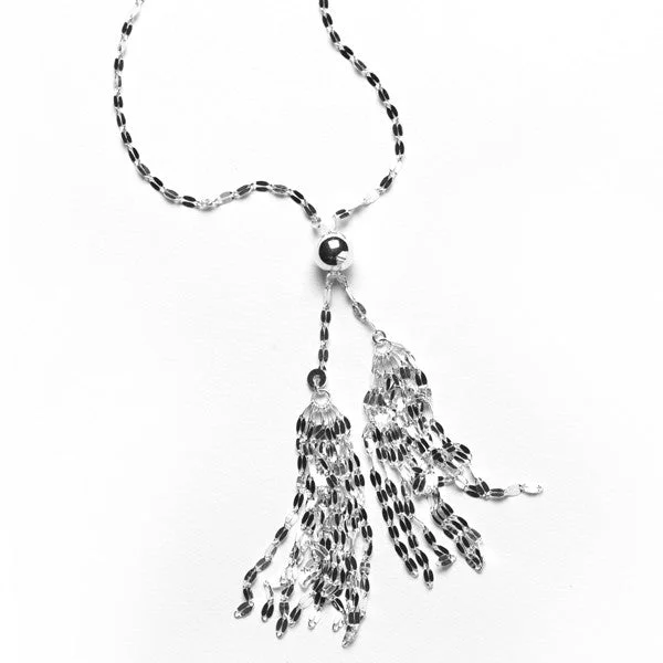 Beautiful necklaces and pendants with natural stones for an earthy, organic vibe-Silver Double Tassel Lariat Necklace