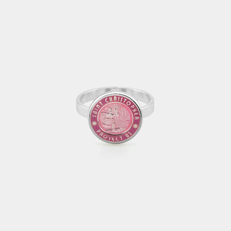 Handcrafted rings with raw emerald rough stones -St. Christopher Ring - Pink / Rose