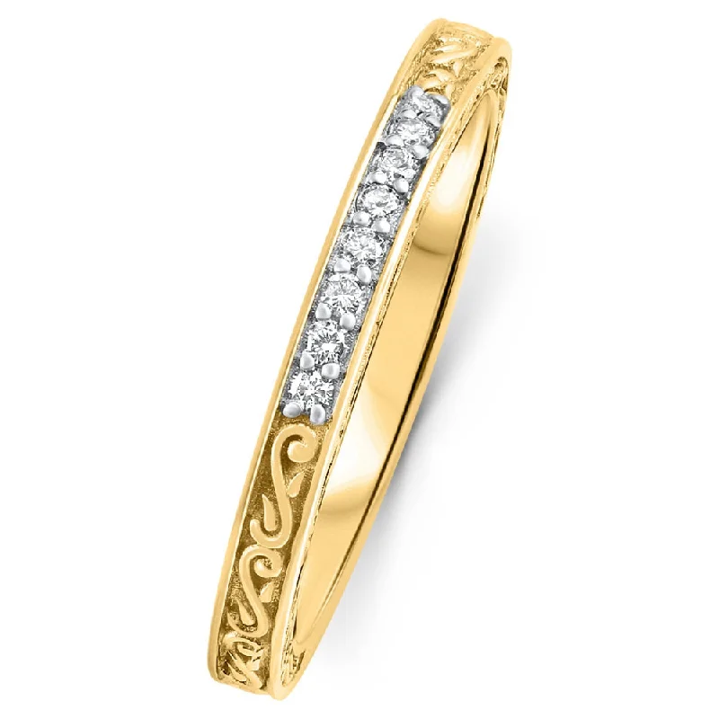 Rings with vintage-inspired rose-cut diamonds -Stackable Diamond Wedding Ring Scroll Pattern Band 14k Gold Lab Grown