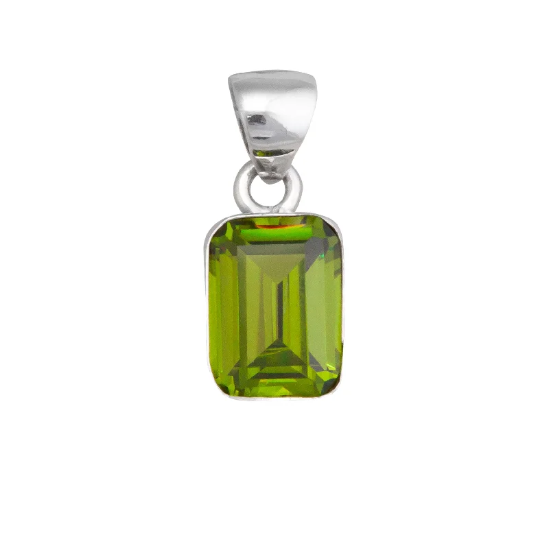 Best necklaces and pendants with intricate beadwork for a bohemian-inspired look-Sterling Silver Lab Created Peridot Rectangle Pendant