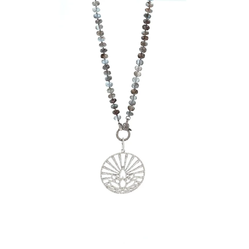 Best necklaces and pendants with emerald gemstones for a rich, sophisticated design-Sunrise Lotus Eye Pendant on Aquamarine Necklace - 36"