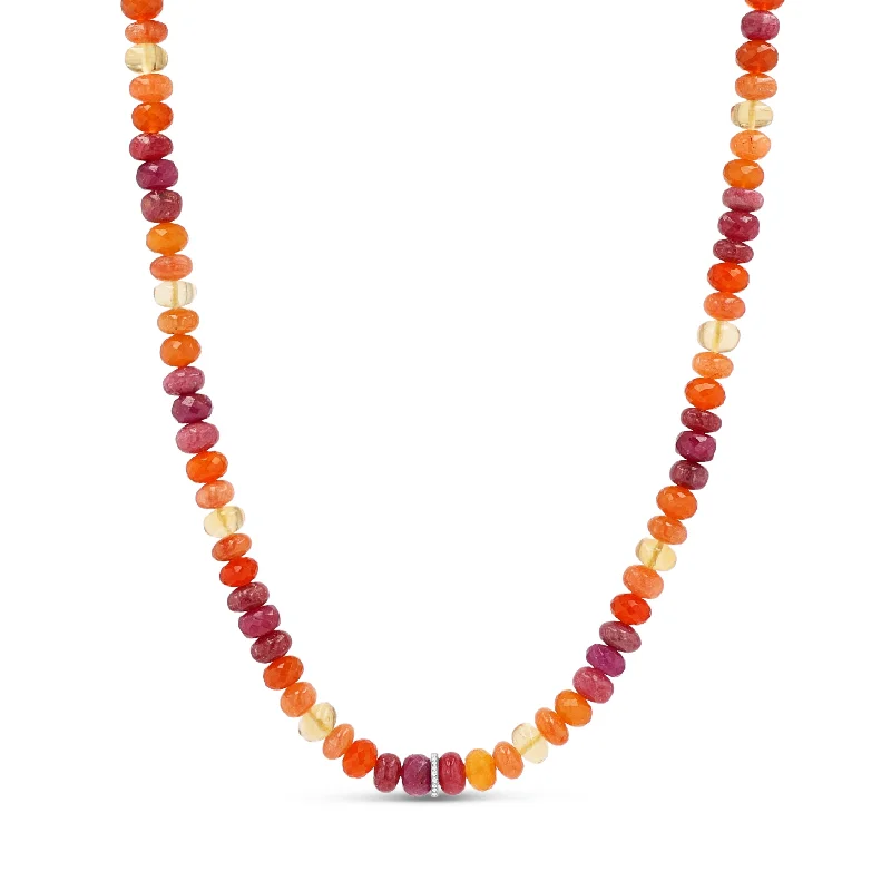 Best necklaces and pendants with silver chains for a sleek, timeless look-Sunset Mix Gemstone Strung Necklace with Diamond Rondelle