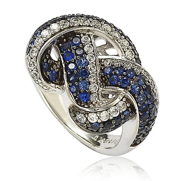 Rings with shield-shaped stones for boldness -Suzy Levian Sapphire and Diamond in Sterling Silver and 18K Gold Love Knot Ring