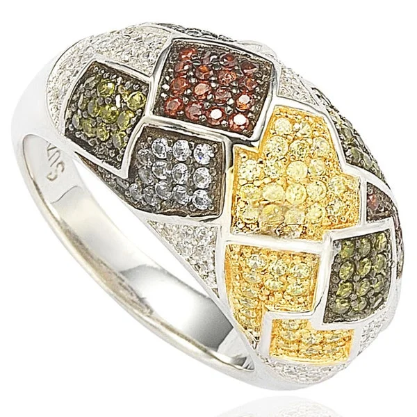 Rings with matte gold for subtle luxury -Suzy Levian Sterling Silver Cubic Zirconia Modern Italian Multi-colored Exotic Ring