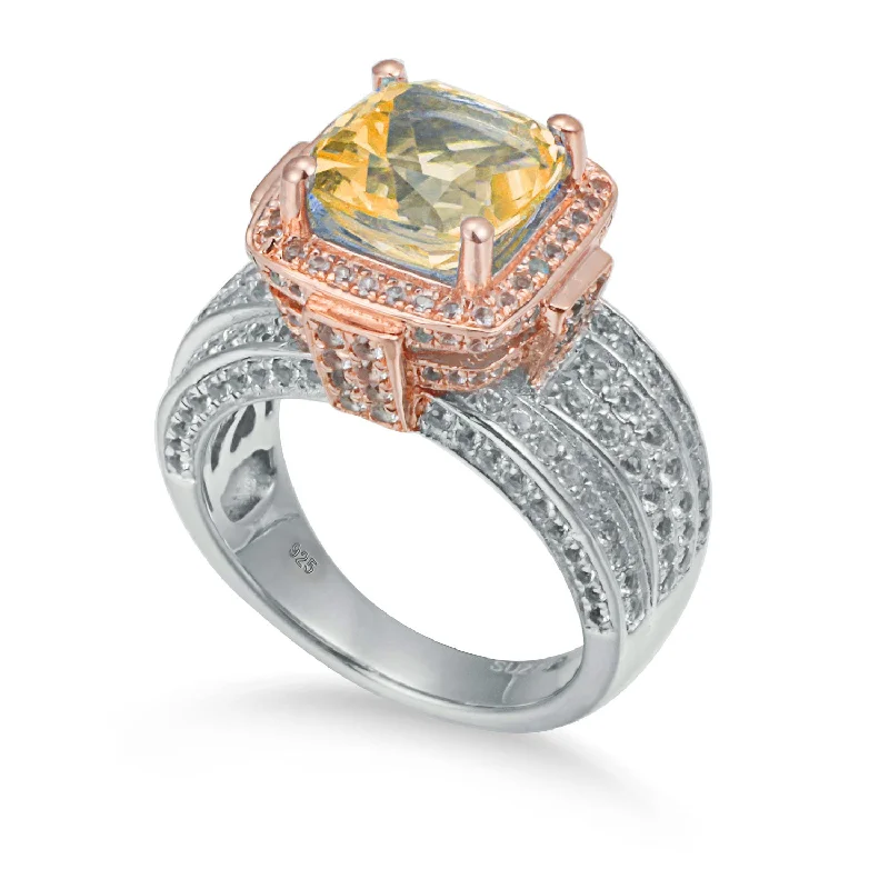 Rings with branch-inspired bands for organic -Suzy Levian Sterling Silver Cushion 4.96 Orange Citrine Ring