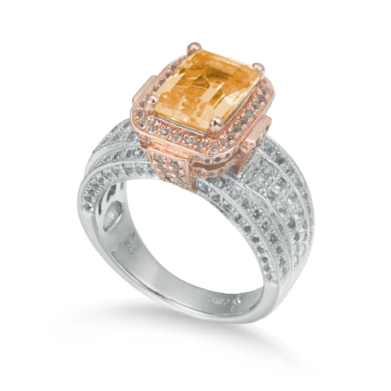 Rings with herkimer diamonds for raw clarity -Suzy Levian Two-Tone Sterling Silver 4.88 TCW Orange Citrine Ring