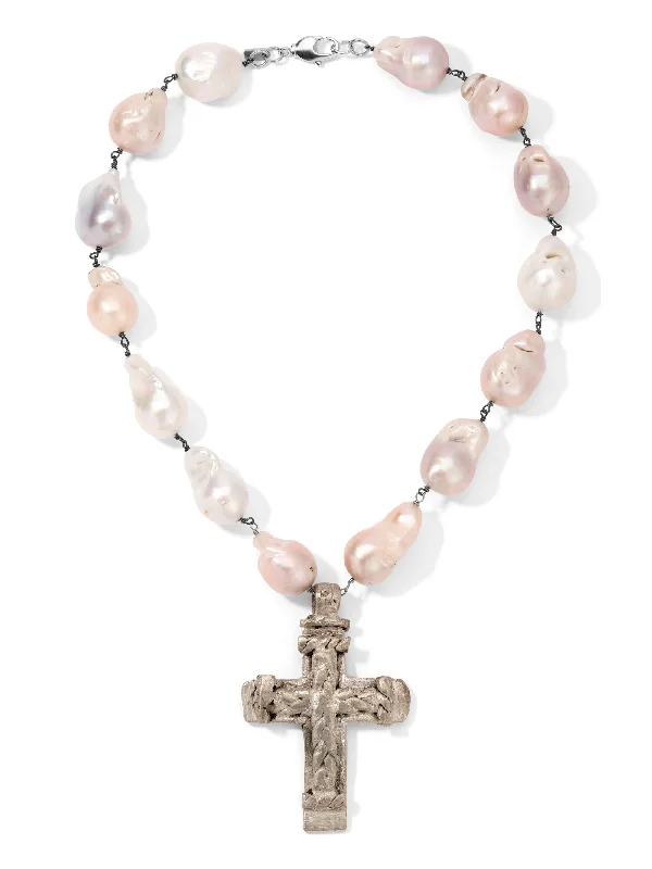 Stylish necklaces and pendants with diamonds for a glamorous and elegant look-The Elu Pearl Cross Necklace