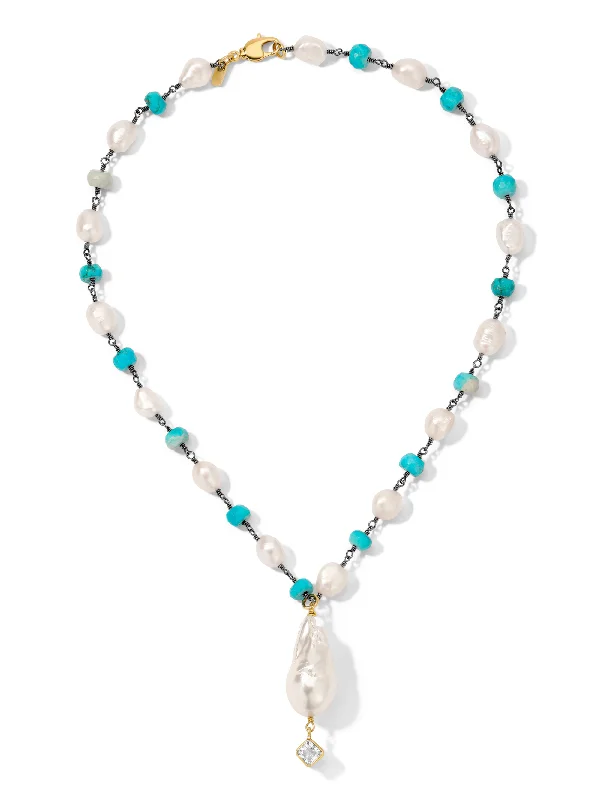 Beautiful necklaces and pendants with butterfly motifs for a whimsical style-The Pearl & Turquoise Dewdrop Necklace