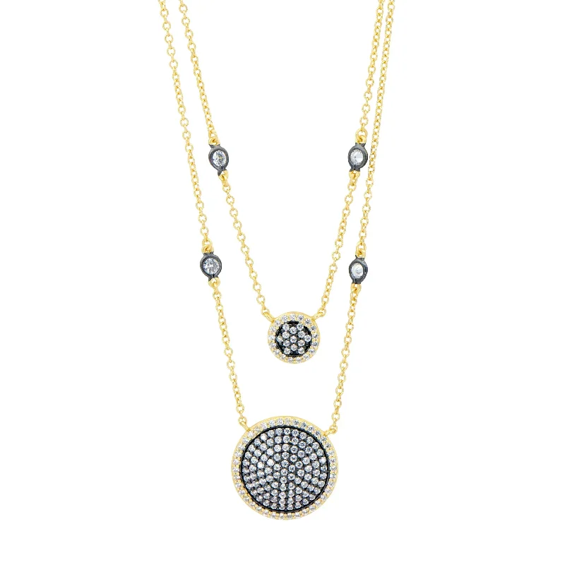 Necklaces and pendants with sun and moon motifs for a celestial-inspired design-Double Layer Times Square Pavé Necklace