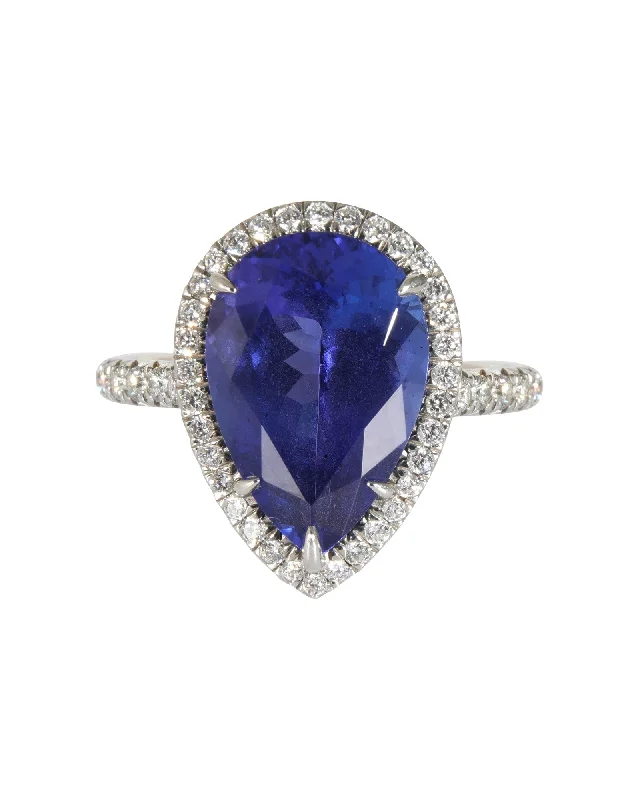 Rings with raw garnet stones for texture -Tiffany & Co. Soleste Pear Tanzanite in Platinum 5.90 CT