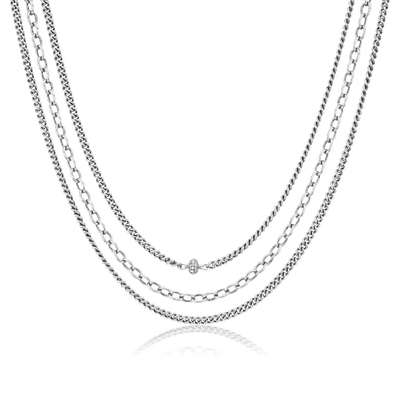 Necklaces and pendants with custom engravings for a personal, meaningful gift-Strength, Beauty and Power Petite Triple Layer Chain Necklace