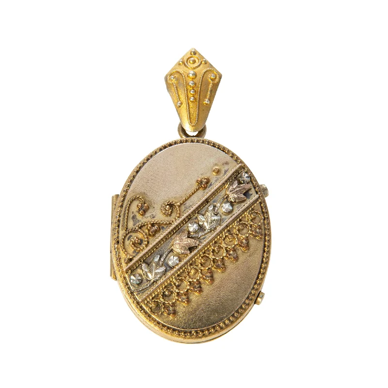 Stunning necklaces and pendants with chakra stones for healing and balance-Victorian Etruscan Revival Gold-Filled Oval Locket Pendant