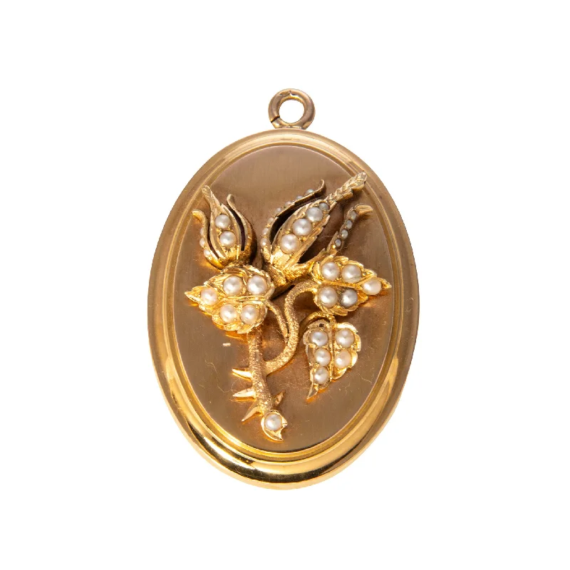 Best necklaces and pendants with intricate beadwork for a bohemian-inspired look-Victorian Floral Seed Pearl 18K Gold Oval Locket Pendant