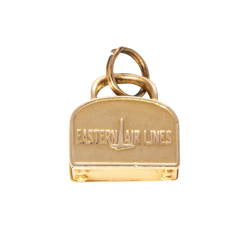 Unique necklaces and pendants with custom birthstone arrangements for personalization-Vintage 14K Gold Eastern Airlines Travel Bag Charm