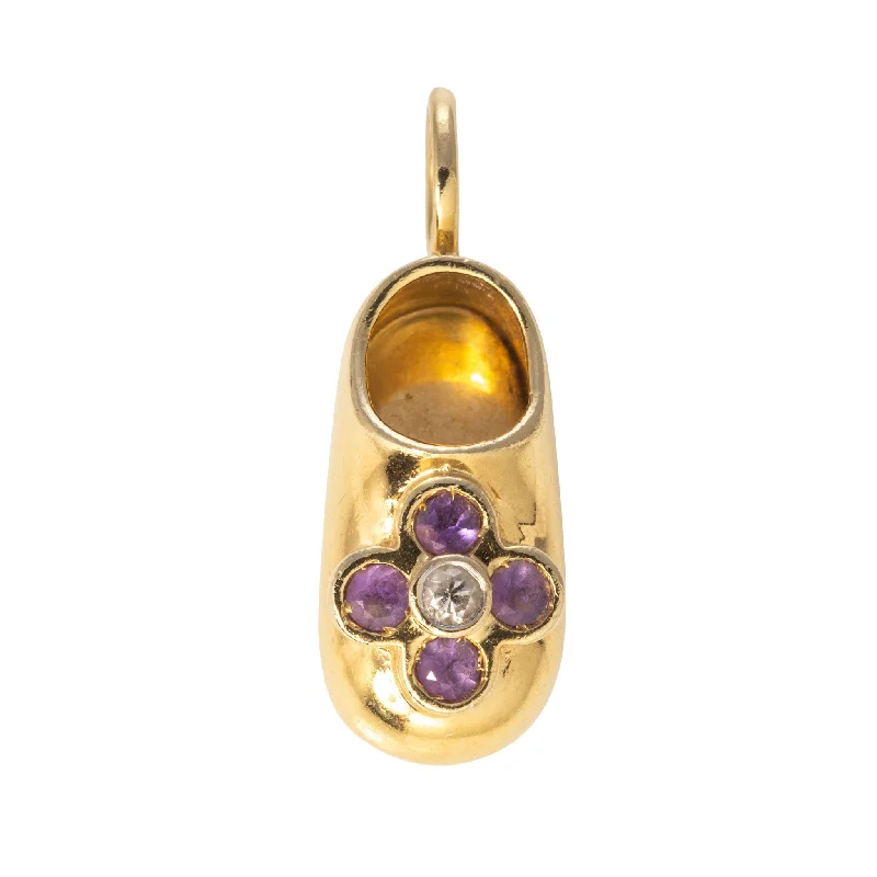 Best necklaces and pendants with adjustable chains for a customizable fit-Vintage Amethyst & Diamond 14K Gold Baby Shoe Charm