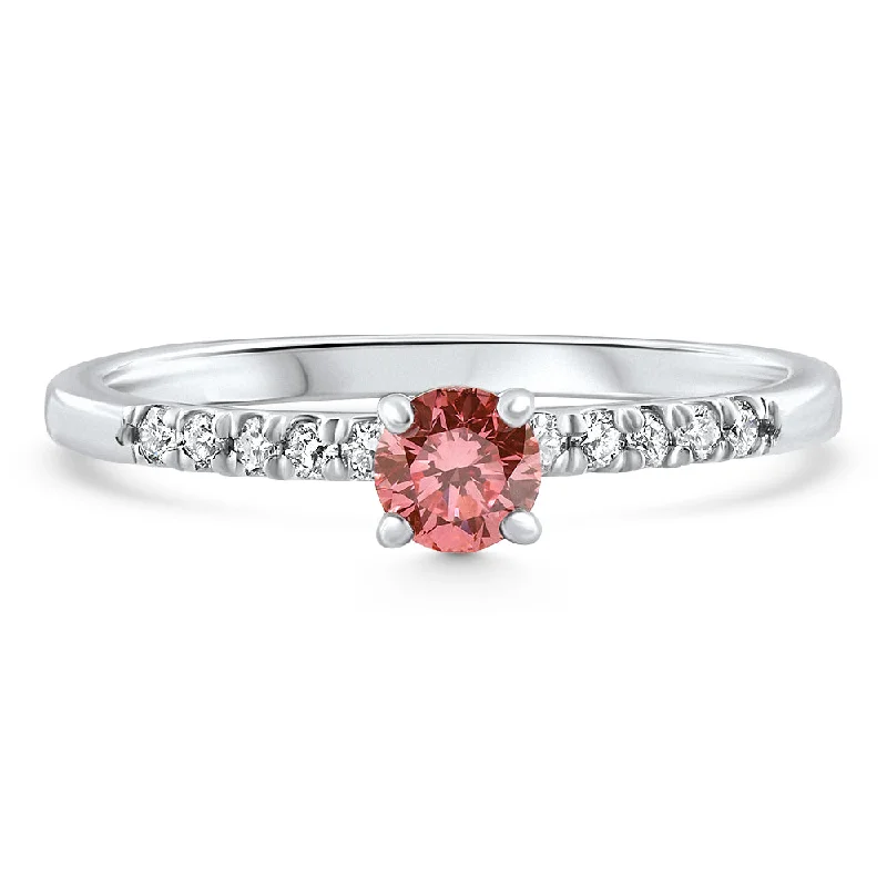 Rings with branch-inspired bands for organic -VS 3/8Ct Pink Diamond Engagement Ring 10k Gold Lab Grown