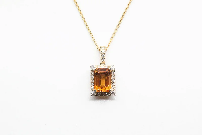 Necklaces and pendants with ocean-inspired designs for a refreshing, beachy feel-Yellow Gold Citrine with Diamond Halo Necklace