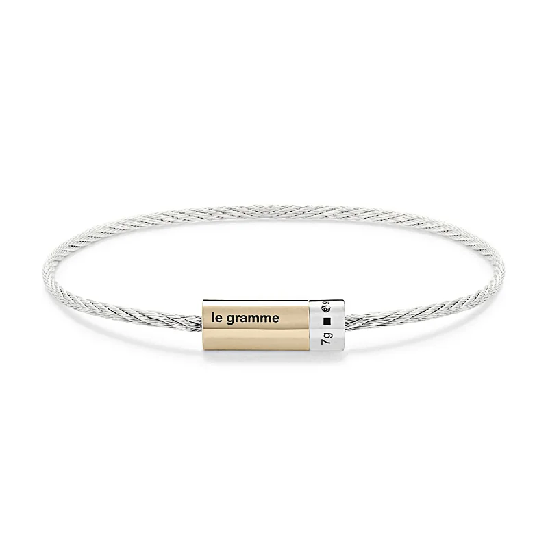 Best bangle bracelets with infinity symbols for a timeless and meaningful design-LE GRAMME MEN'S 7G STERLING SILVER CABLE BRACELET WITH 18K YELLOW GOLD SCREW CLOSURE