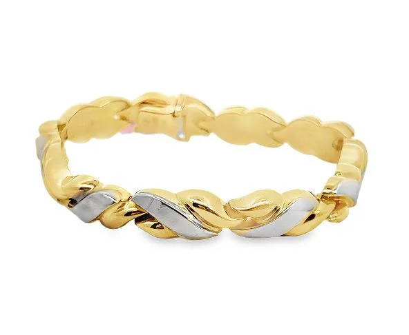 Best bangle bracelets with natural wood for a unique and earthy aesthetic-14K 7" Two Tone Swirl Link Bracelet