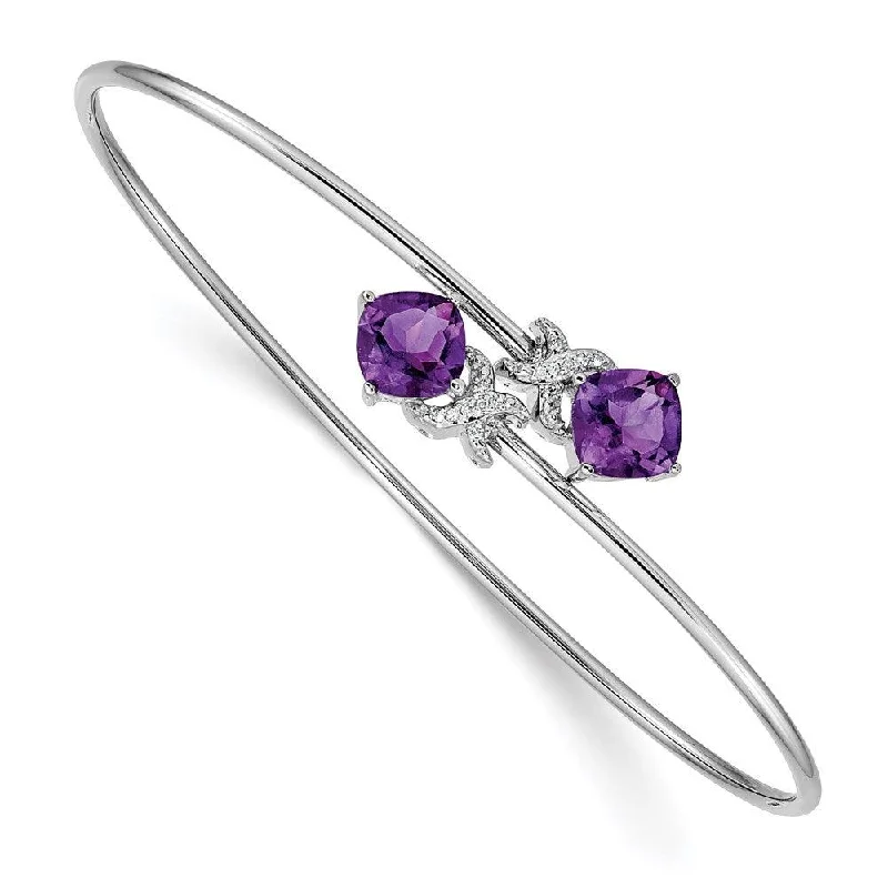 Thin bangle bracelets with mixed metals for a contemporary and versatile look-14k White Gold 0.03ct Dia. & 2.2ct Amethyst Flexible Bangle