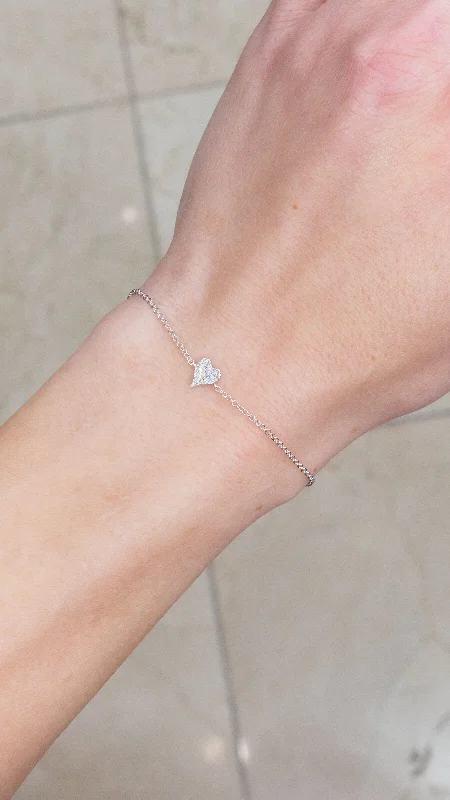 Best bangle bracelets with Swarovski crystals for a touch of sparkle and elegance-14k White Gold Pavé Heart Bracelet