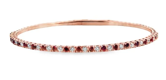 Bangle bracelets with gold and silver mixed metals for a stylish and versatile accessory-14R Alternating Ruby and Diamond Bangle Bracelet