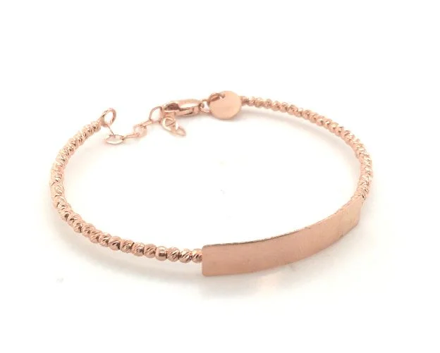 Best bangle bracelets with pastel enamel for a soft and delicate aesthetic-14R D/C Bead and Name Plate Baby Bracelet