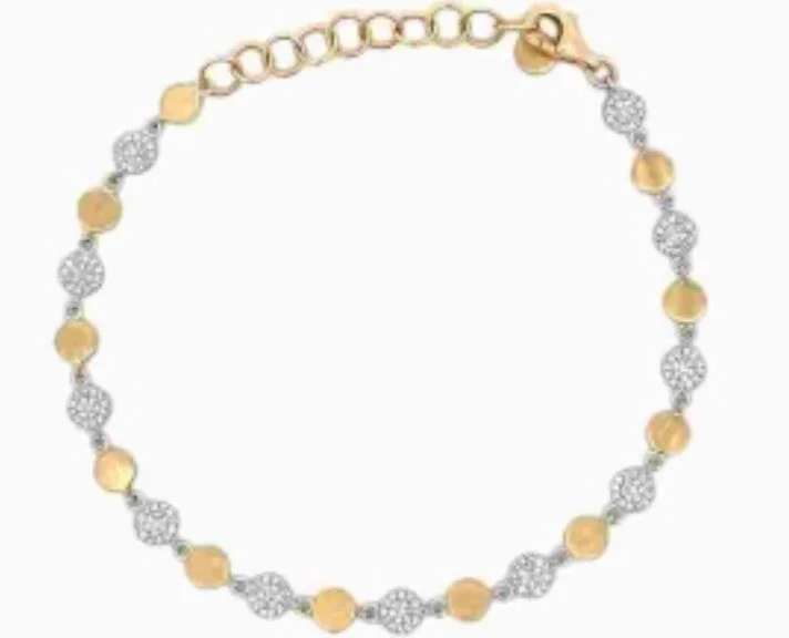 Stackable bangle bracelets with customizable charms for a personalized collection-14TT Diamond Disc Alternating Gold Bracelet