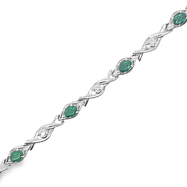 Stainless steel bangle bracelets with polished finishes for a sleek and durable design-14W Emerald and Diamond Fancy Link Bracelet