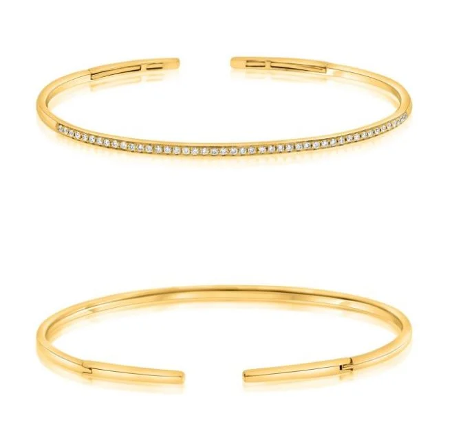 Best bangle bracelets with thin, delicate chains for an understated, sophisticated look-14Y Thin Cuff Bracelet with Bead set Diamonds Set Across Top