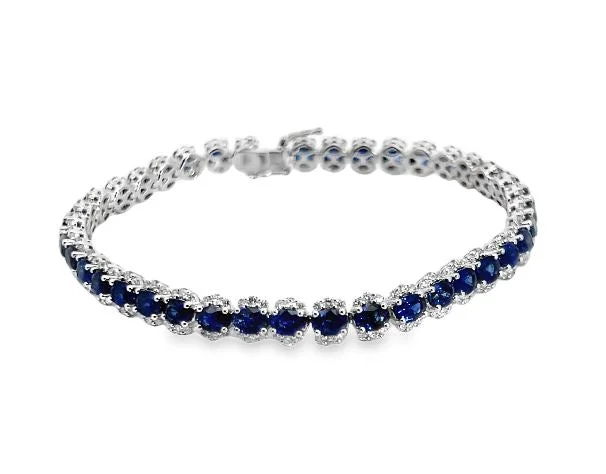 Best bangle bracelets for women with elegant gold designs for every occasion-18KW Blue Sapphire/Diamond Tennis Bracelet