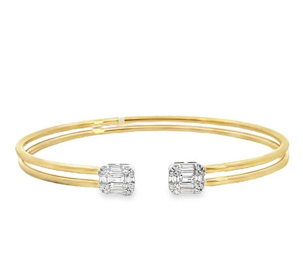 Customizable bangle bracelets with initials for a personalized, meaningful gift-18KY Baguette and Round Open Bangle