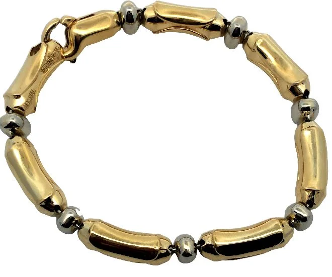 Best bangle bracelets with gold-filled material for an affordable luxury option-18TT "Chimento" Round Roundel and Rectangular Tube Bracelet