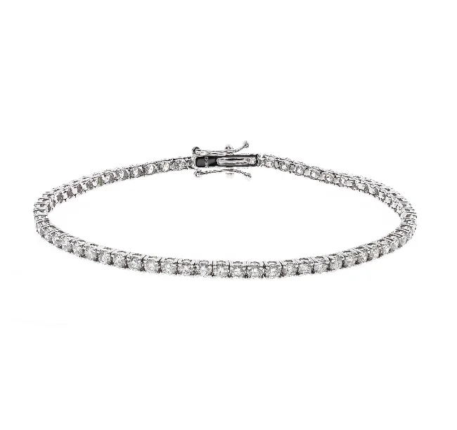 Sleek bangle bracelets with modern metallic finishes for a polished, chic design-18W Round Diamond Line Bracelet 7"