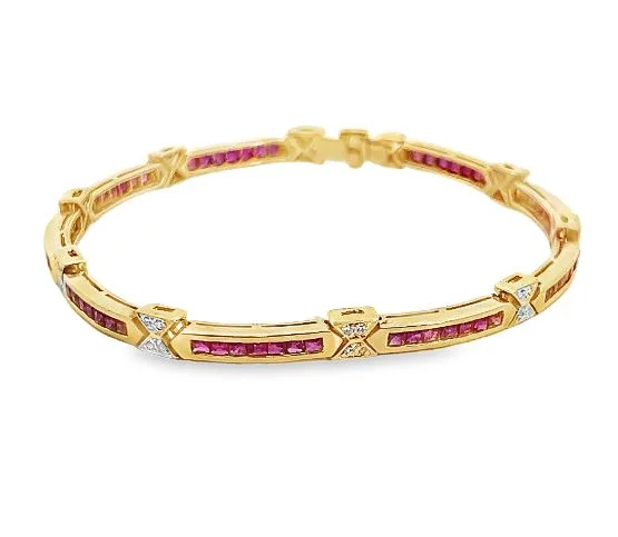 Best bangle bracelets with adjustable sizes for a comfortable and perfect fit-18Y Channel set Ruby and Diamond Bracelet