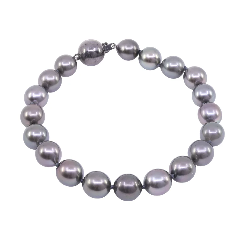 Sleek bangle bracelets with black enamel for a sophisticated and modern look-8-INCH TAHITIAN PEARL BRACELET WITH 14K WHITE GOLD CLASP