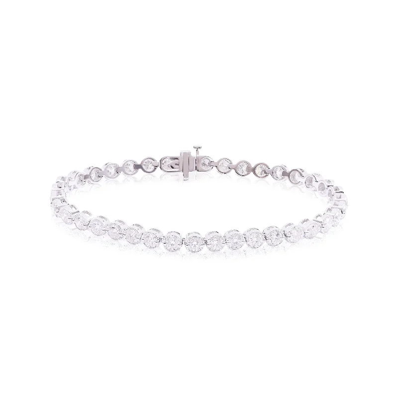 Elegant bangle bracelets with diamonds for a luxurious and sparkling accessory-18K WHITE GOLD 7-INCH MILGRAIN DETAILED BEZEL-SET DIAMOND TENNIS BRACELET 5.65CTW