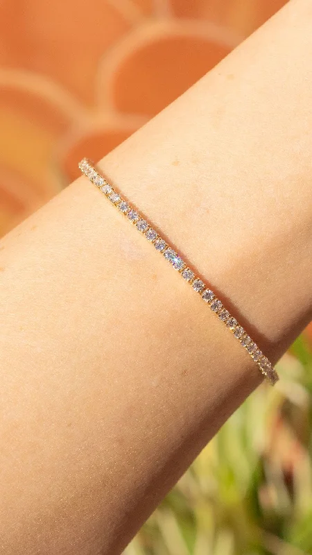 Stackable bangle bracelets with customizable charms for a personalized collection-3.14ct F+ VS+ Lab Diamond Tennis Bracelet 14k Yellow Gold