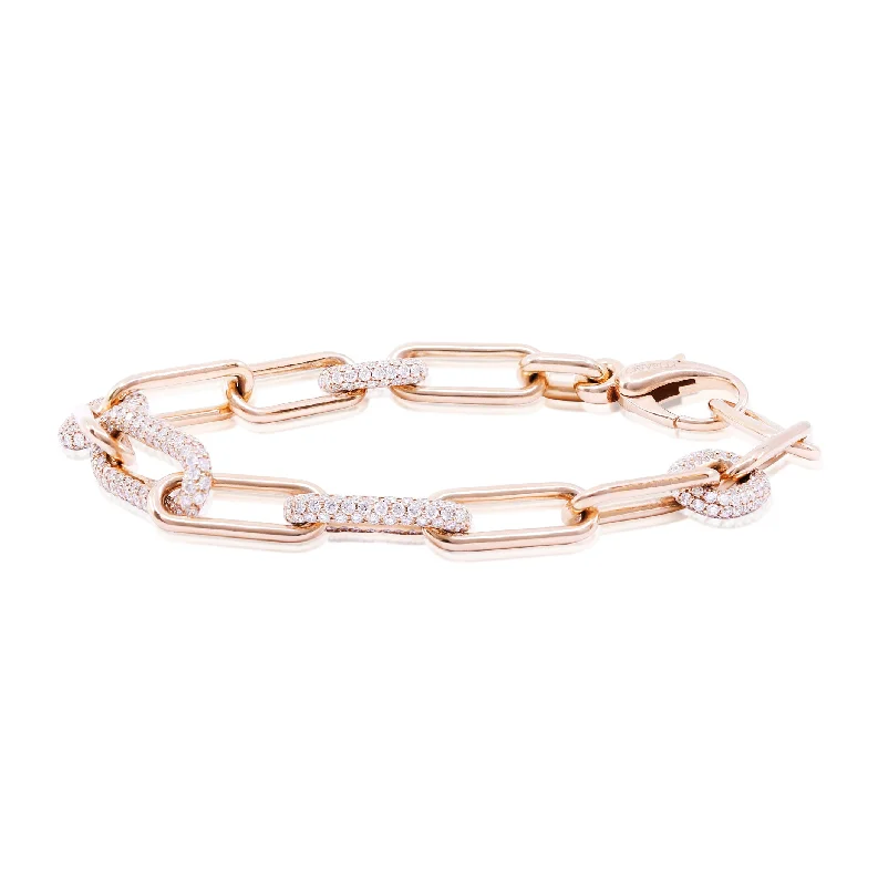 Wide metal bangle bracelets with engraved patterns for a luxurious and intricate look-18K ROSE GOLD 7-INCH PAPERCLIP AND OVAL PAVE DIAMOND LINK BRACELET 4.05CTW