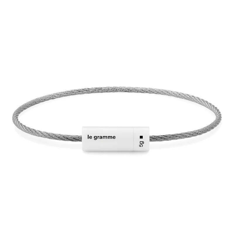 Best bangle bracelets for women with elegant gold designs for every occasion-LE GRAMME MEN'S 5G CABLE BRACELET WITH WHITE CERAMIC SCREW CLOSURE