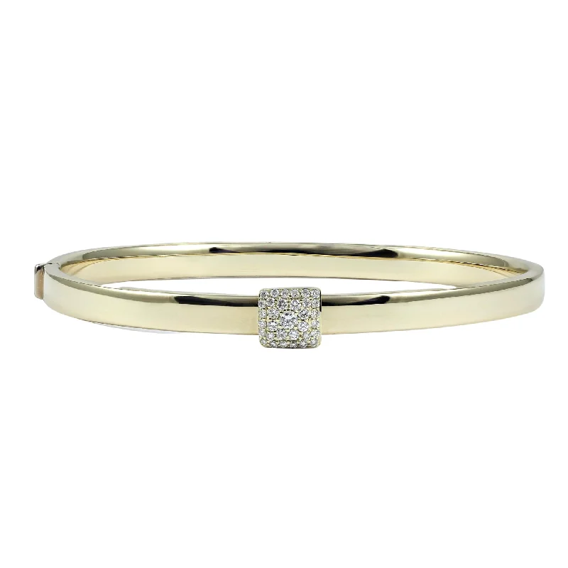 Elegant bangle bracelets with diamonds for a luxurious and sparkling accessory-14K YELLOW GOLD BANGLE BRACELET WITH SQUARE PAVE DIAMOND STATION 0.27CTW