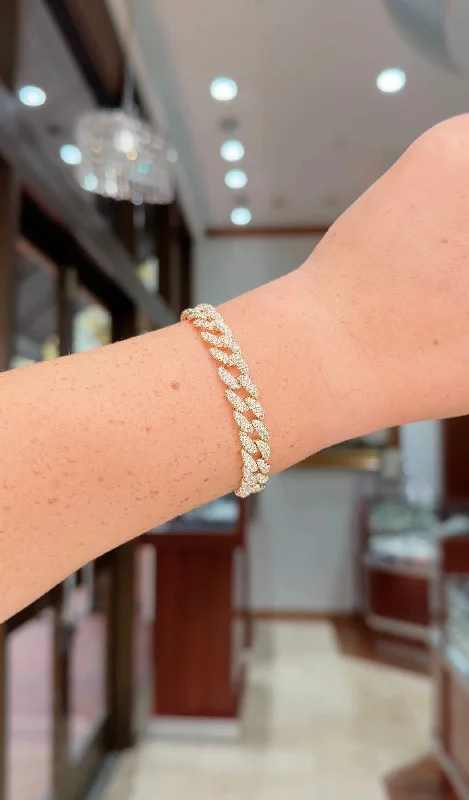 Best bangle bracelets with pearls and crystals for a glamorous and sophisticated look-4.36ct 14k Yellow Gold Pavé Cuban Bracelet