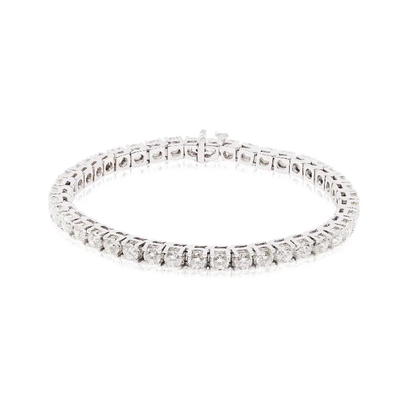 Stacked bangle bracelets with alternating textures for a dynamic, trendy look-14K WHITE GOLD ROUND BRILLIANT DIAMOND TENNIS BRACELET 8.00CTW