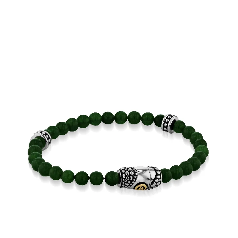 Simple bangle bracelets with smooth matte finishes for a subtle and modern style-John Atencio men's Matrix 6mm jade bead bracelet with sterling silver accents