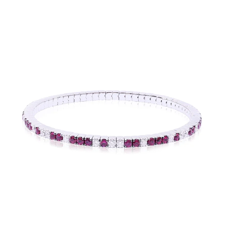 Sleek bangle bracelets with modern metallic finishes for a polished, chic design-CRIVELLI 18K WHITE GOLD DIAMOND AND RUBY FLEXIBLE BRACELET