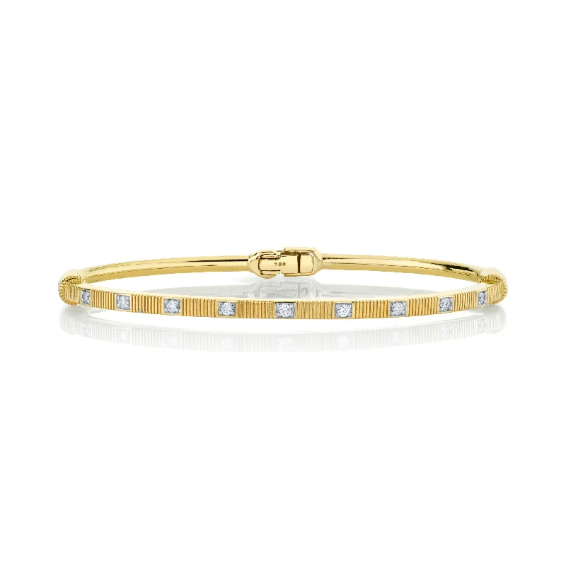 Lightweight bangle bracelets with subtle shimmer for an understated yet elegant look-SLOANE STREET 18K YELLOW GOLD DIAMOND AND STRIE BANGLE BRACELET 0.29CTW