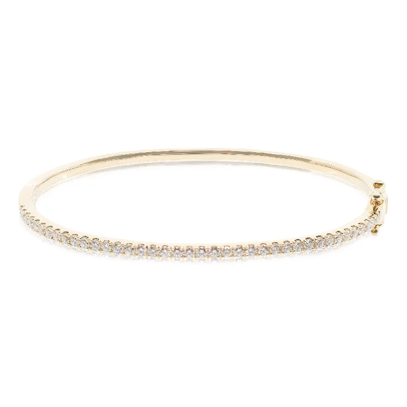 Best bangle bracelets with enamel floral patterns for a delicate and feminine touch-14K YELLOW GOLD 2MM HINGED DIAMOND BANGLE BRACELET