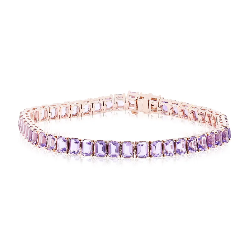 Art deco bangle bracelets with bold lines and shapes for a vintage-inspired flair-18K ROSE GOLD EMERALD-CUT AMETHYST STRAIGHT LINE TENNIS BRACELET